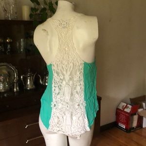 Green and White Lace Women's Top